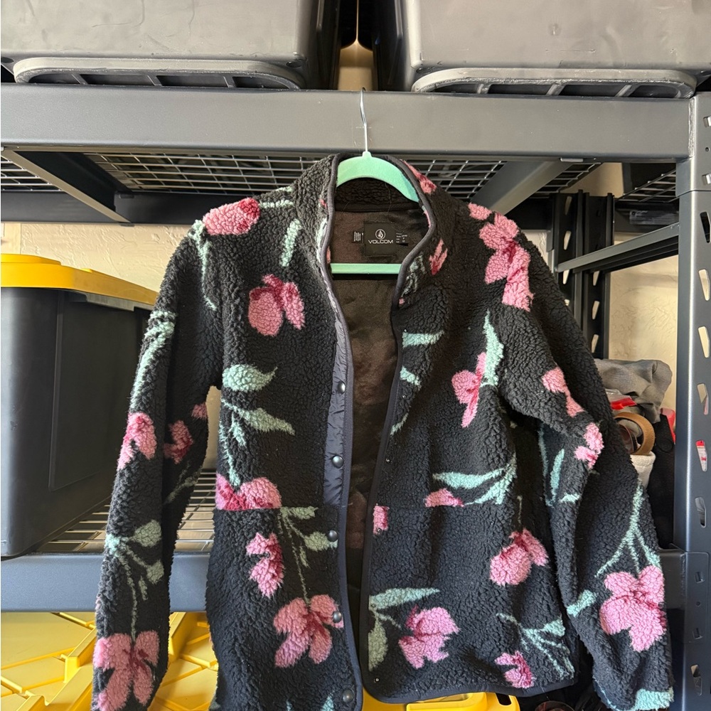 Volcom Black Fleece with Pink and Green flowers